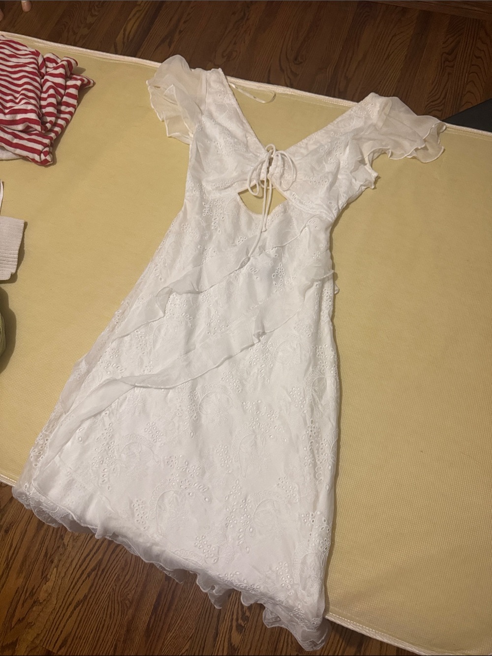 Lulu's White Eyelet Ruffle Mini Dress with Tie Front